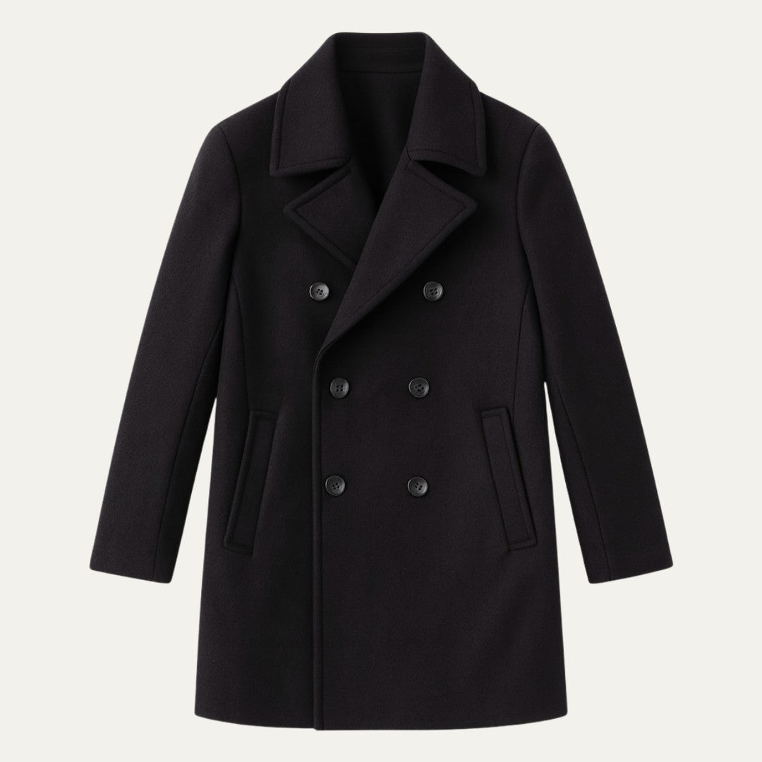 The Buckingham Men’s Warm Winter  Double Breasted Wool Peacoat – Black