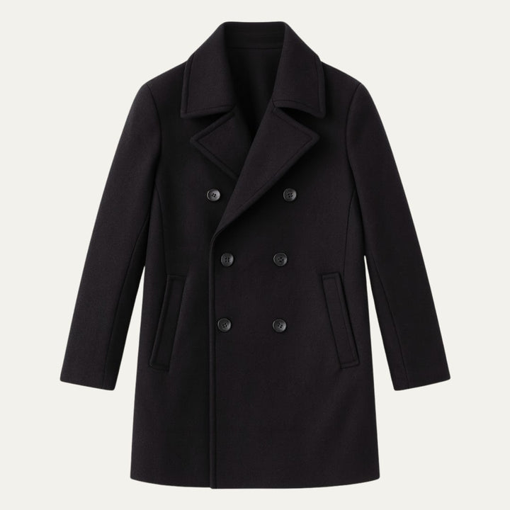 The Buckingham Men’s Warm Winter  Double Breasted Wool Peacoat – Black