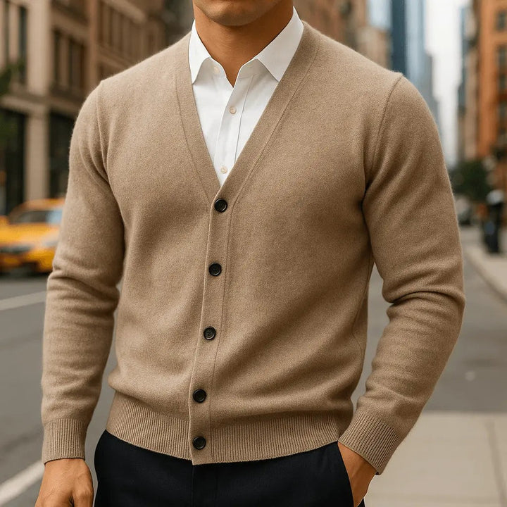 Brushed-Texture V-Neck Button Cardigan