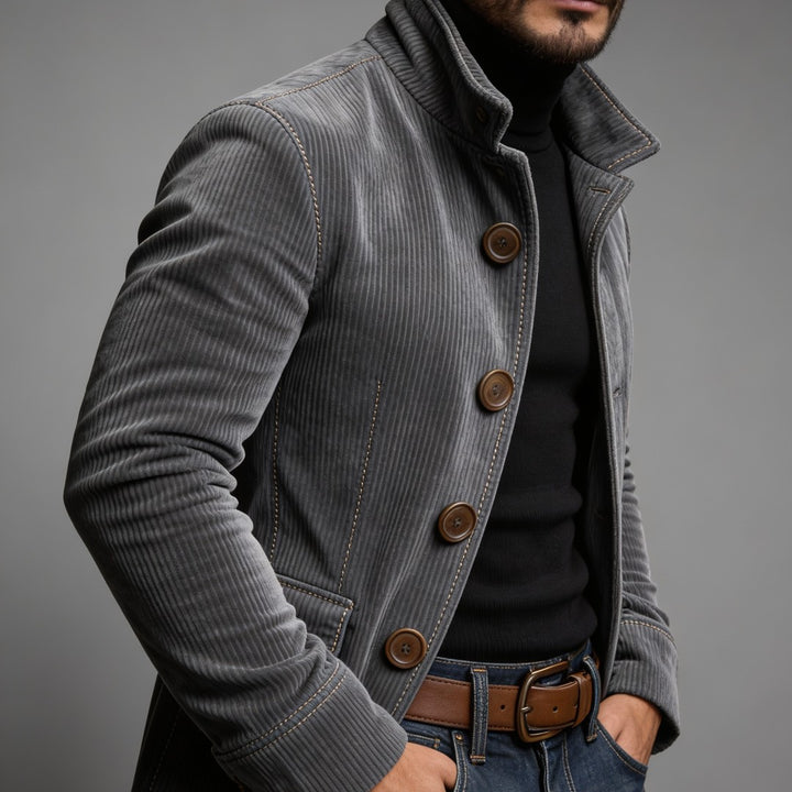 Corduroy Button-Front Bomber Jacket