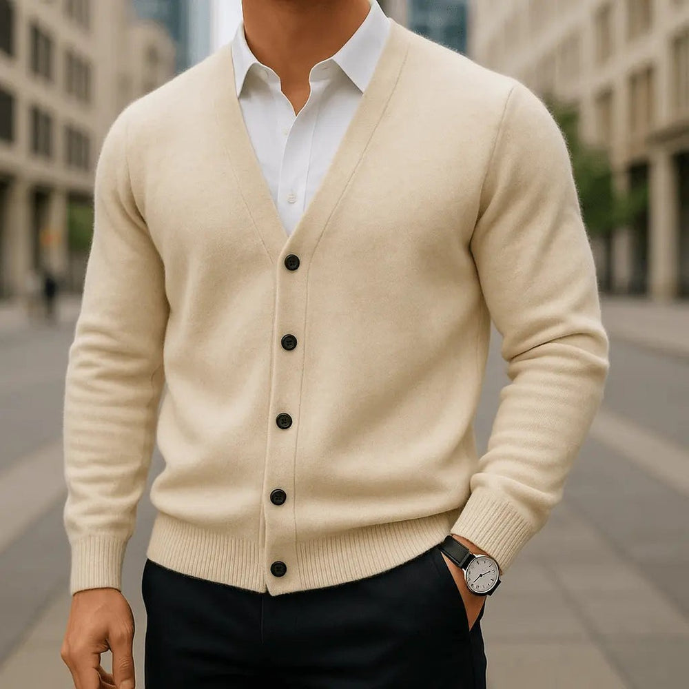 Brushed-Texture V-Neck Button Cardigan