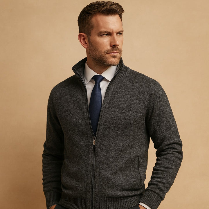 Zip-Up Knit Cardigan - Dark Grey