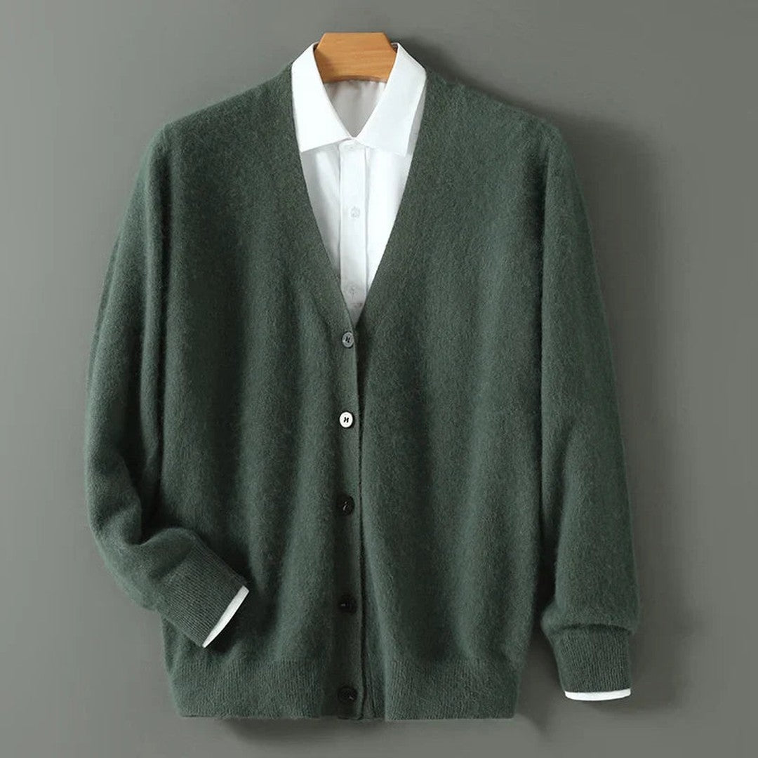 Brushed-Texture V-Neck Button Cardigan