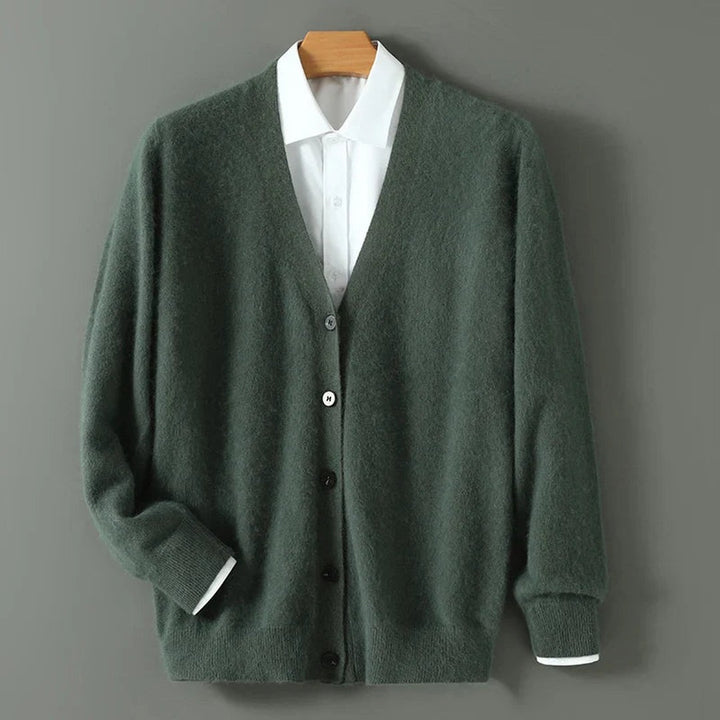 Brushed-Texture V-Neck Button Cardigan