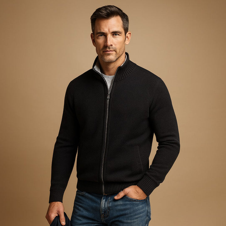 Zip-Up Knit Cardigan - Black