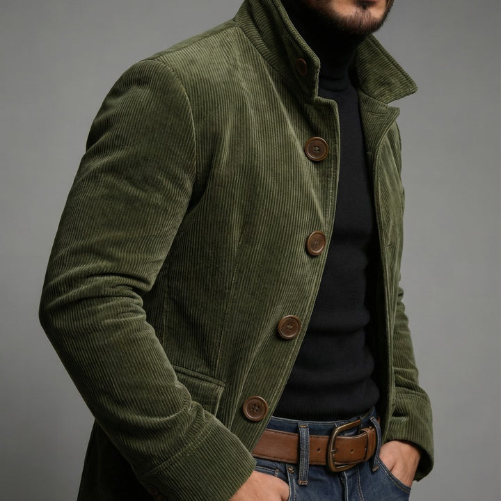 Corduroy Button-Front Bomber Jacket