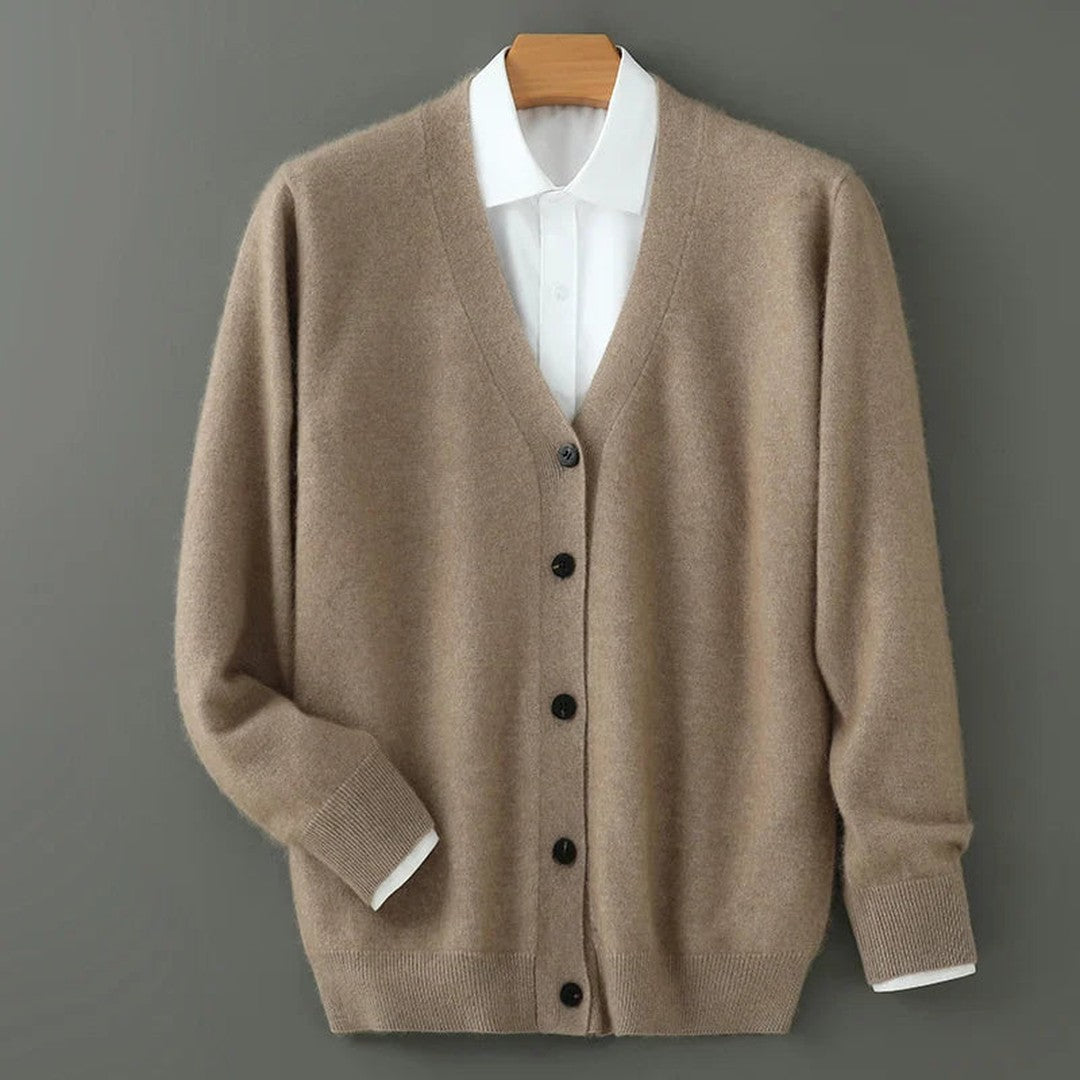 Brushed-Texture V-Neck Button Cardigan