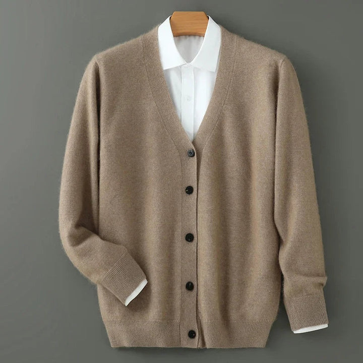 Brushed-Texture V-Neck Button Cardigan