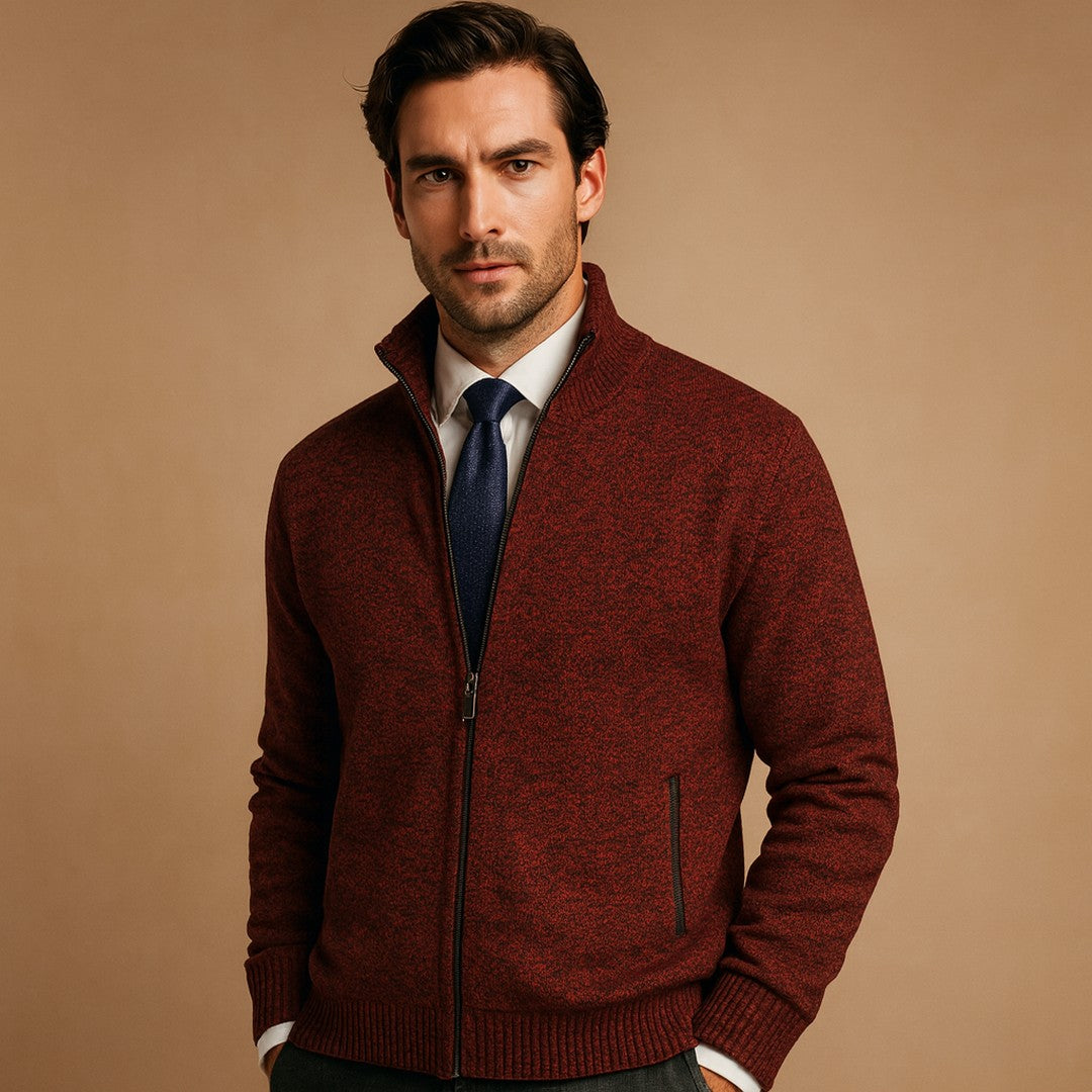 Zip-Up Knit Cardigan - Red