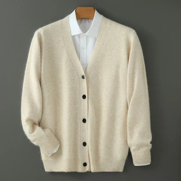 Brushed-Texture V-Neck Button Cardigan
