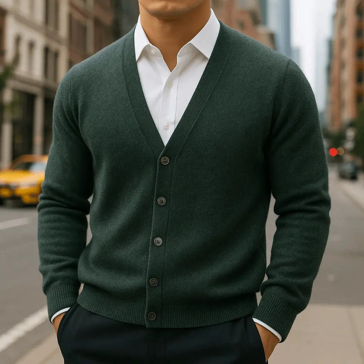 Brushed-Texture V-Neck Button Cardigan