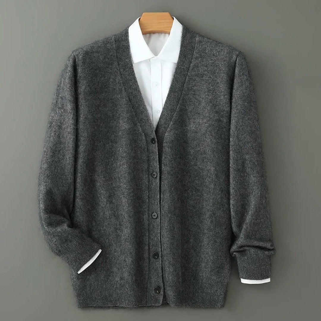 Brushed-Texture V-Neck Button Cardigan