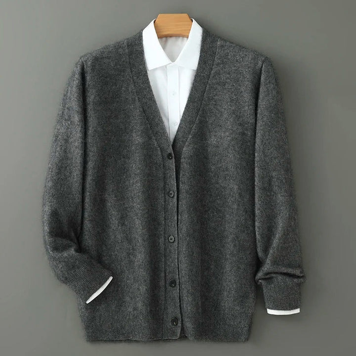 Brushed-Texture V-Neck Button Cardigan