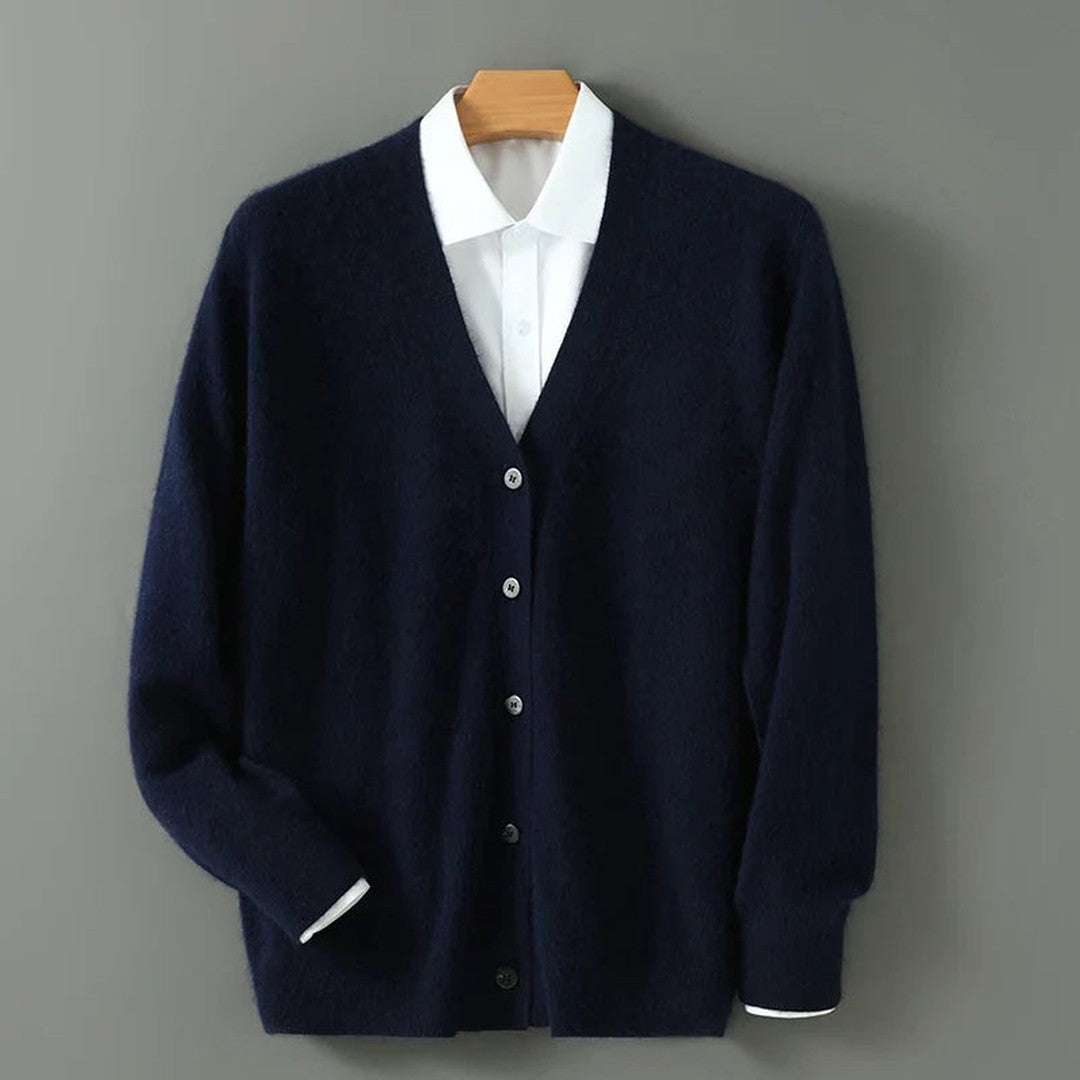 Brushed-Texture V-Neck Button Cardigan