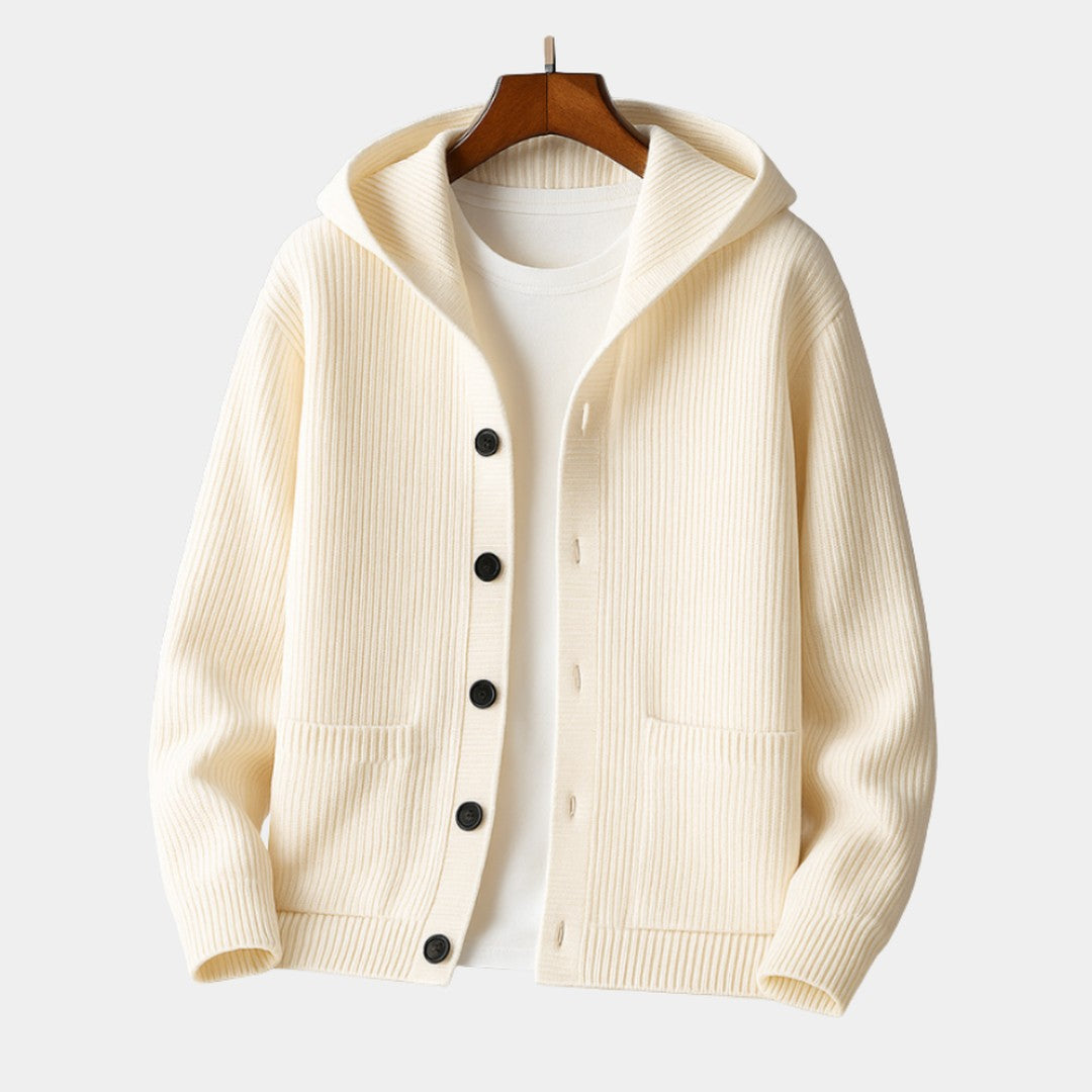 Drawstring Hood Button Cardigan