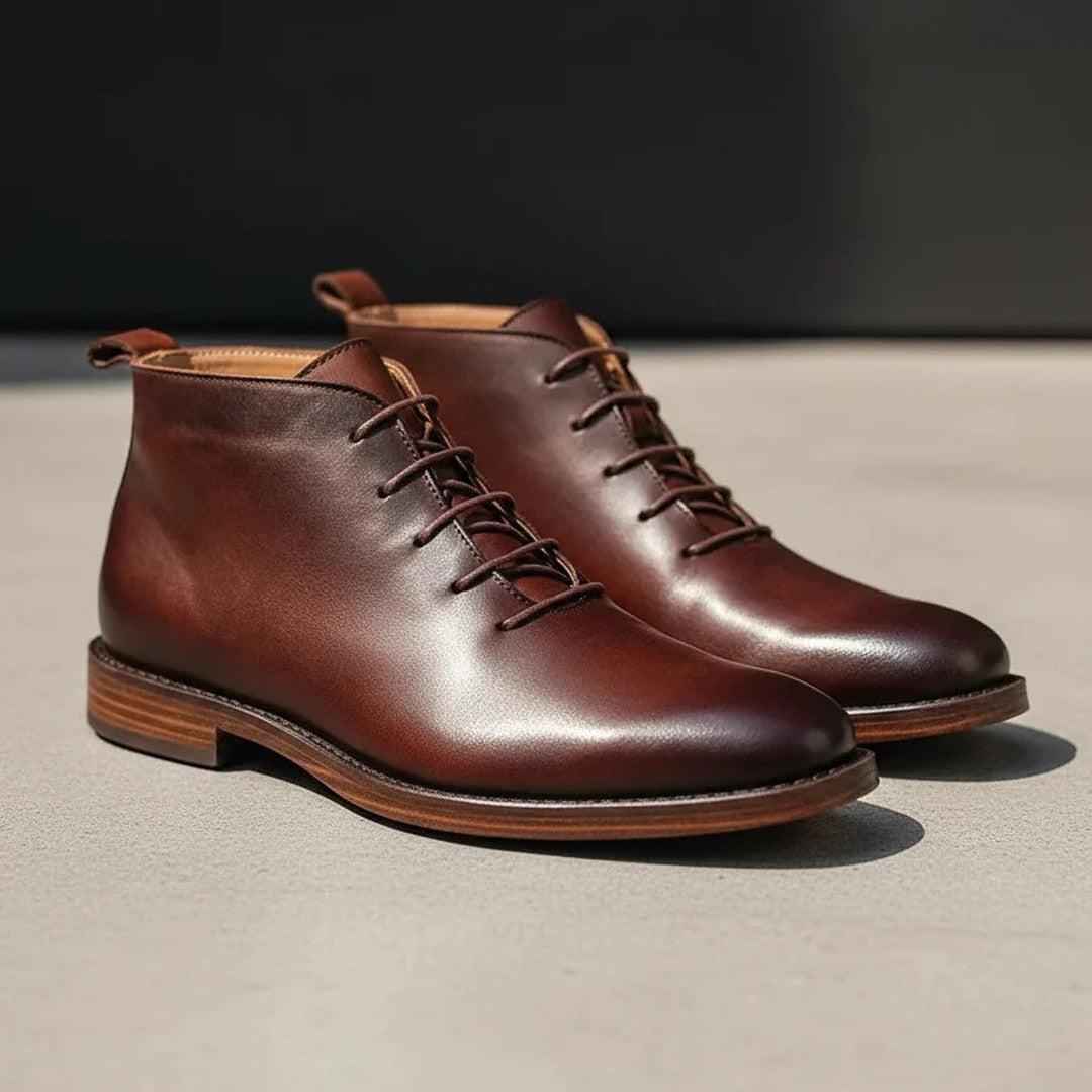 Leather-Look Lace-Up Ankle Boots