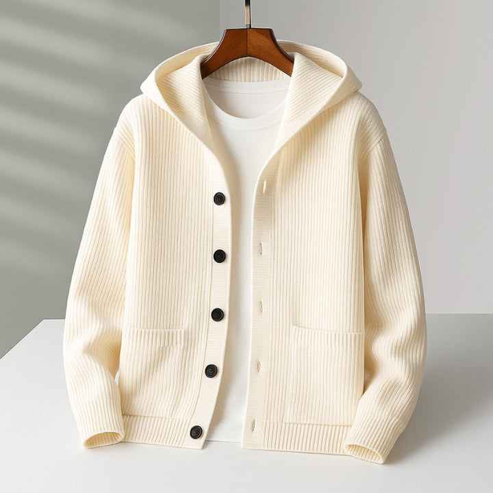 Drawstring Hood Button Cardigan