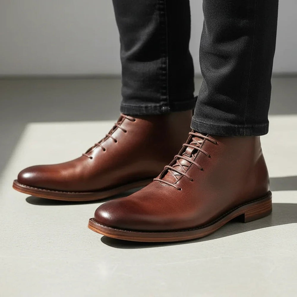 Leather-Look Lace-Up Ankle Boots