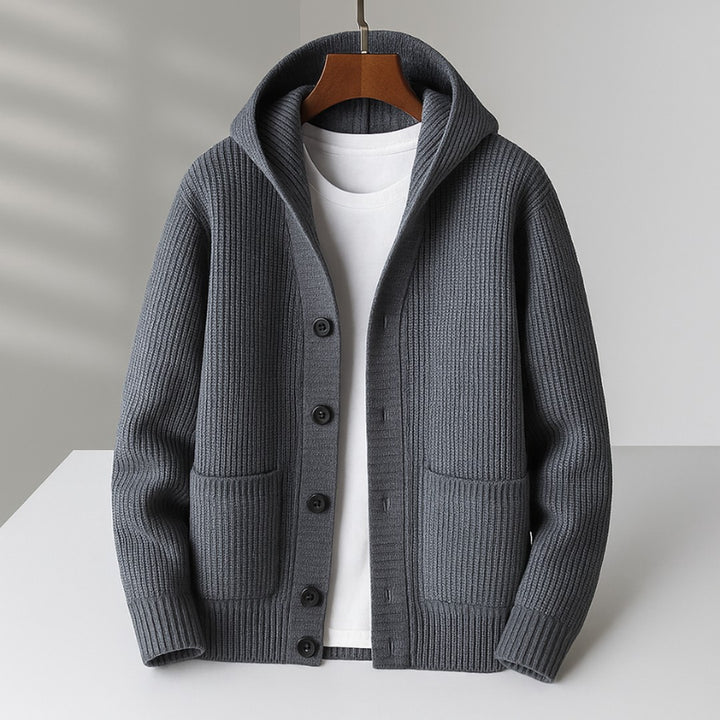 Drawstring Hood Button Cardigan