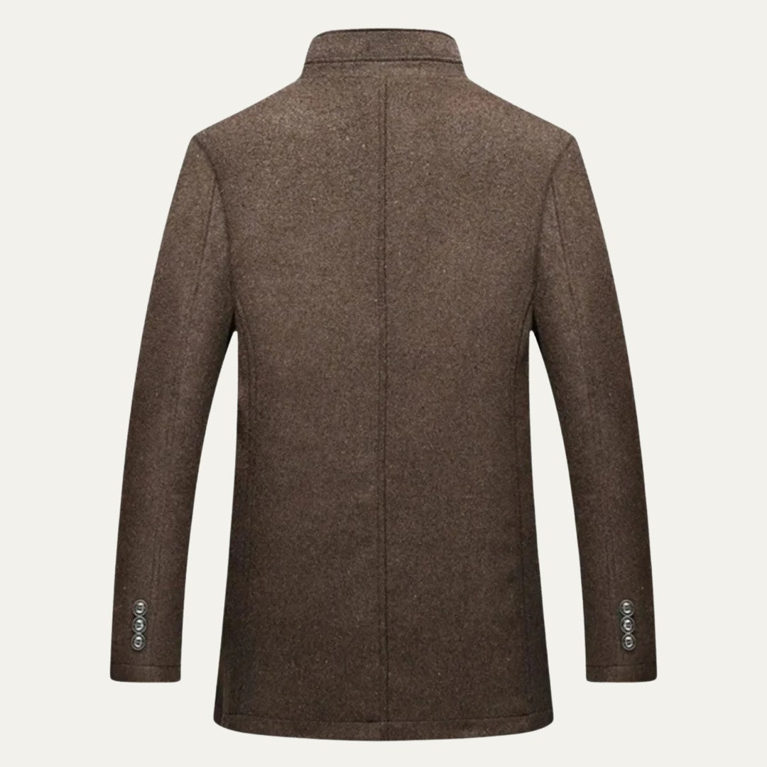 Wool-Look Stand Collar Coat with Quilted Inner Layer