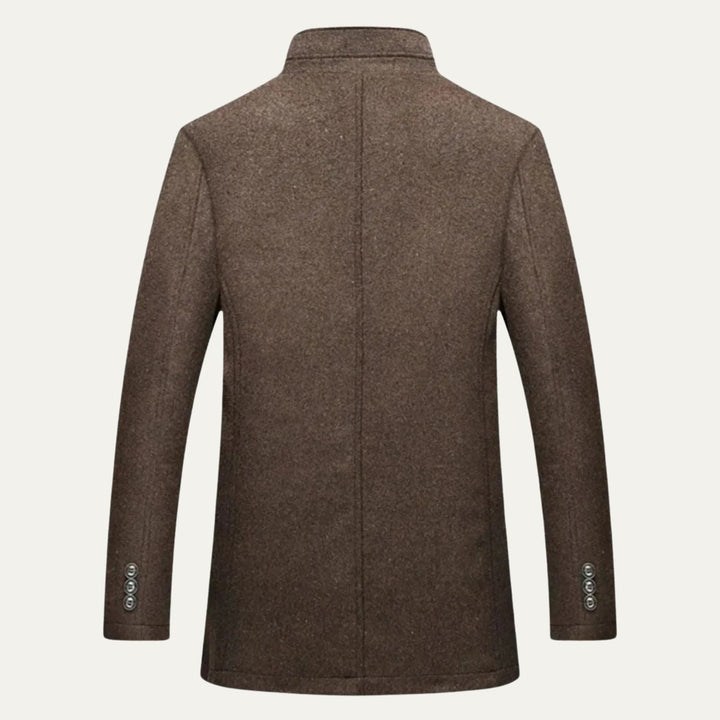 Wool-Look Stand Collar Coat with Quilted Inner Layer