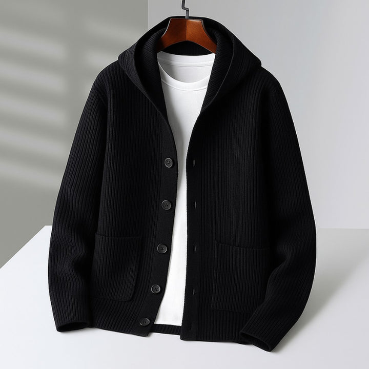 Drawstring Hood Button Cardigan