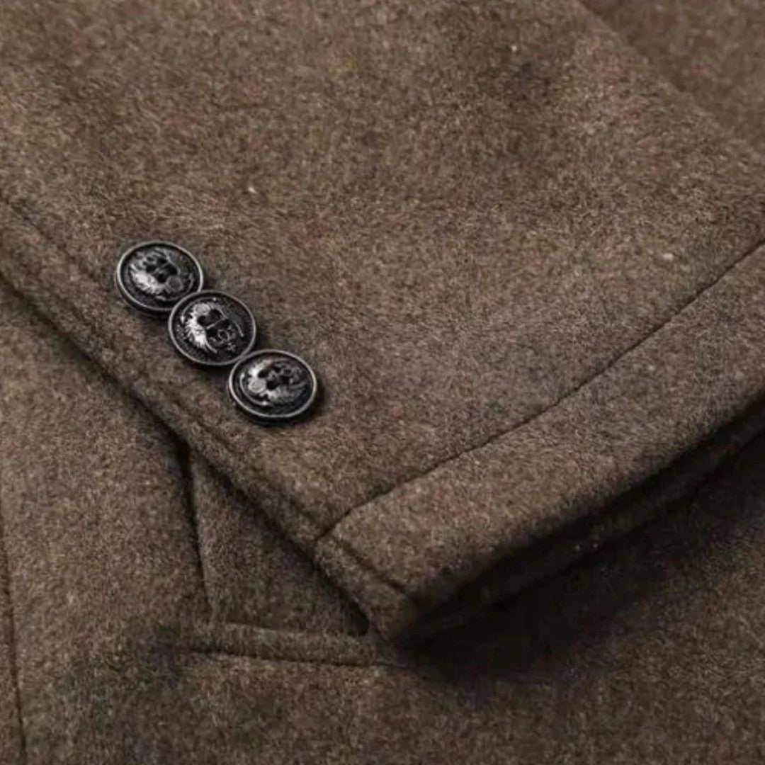Wool-Look Stand Collar Coat with Quilted Inner Layer