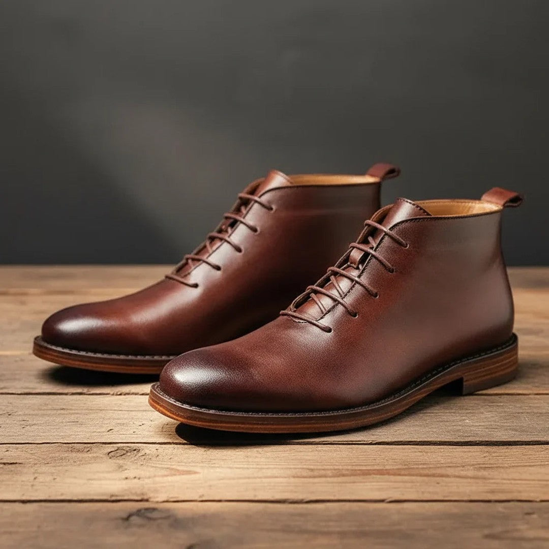 Leather-Look Lace-Up Ankle Boots