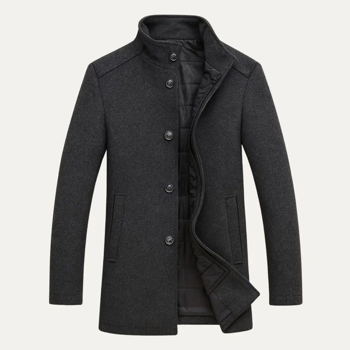 Wool-Look Stand Collar Coat with Quilted Inner Layer