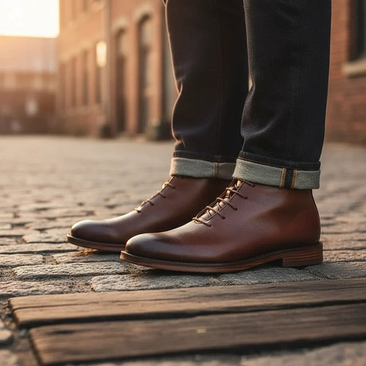 Leather-Look Lace-Up Ankle Boots