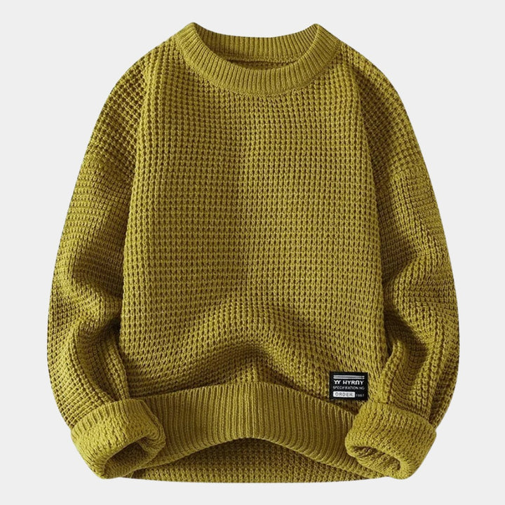 Waffle-Knit Crew Sweater