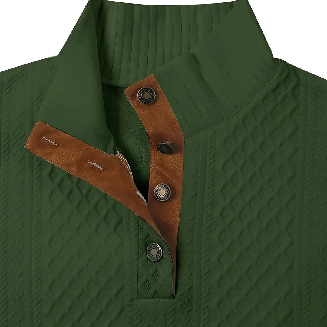 Ronan | Stand Collar Button Henley Sweater
