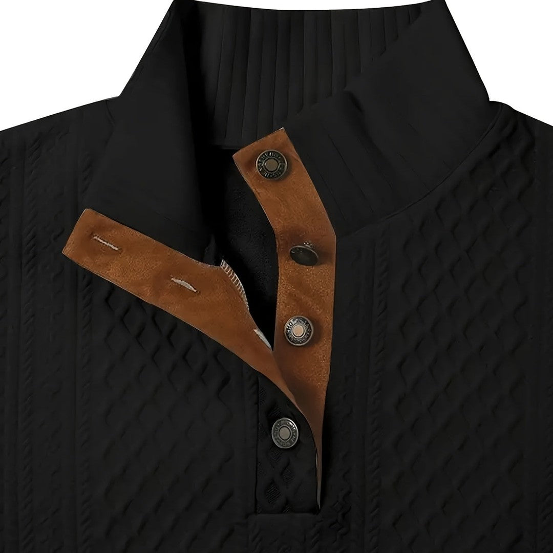 Ronan | Stand Collar Button Henley Sweater