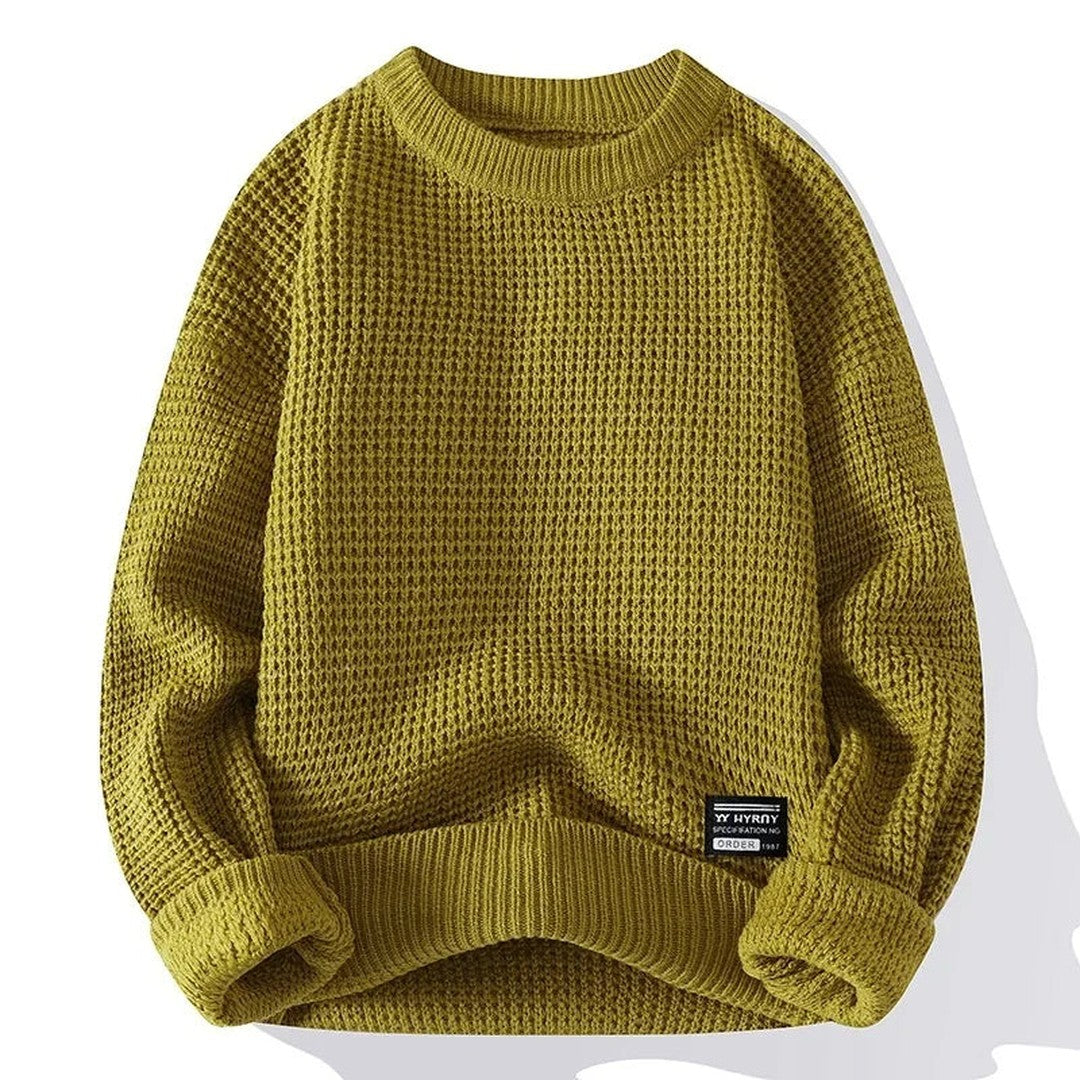 Waffle-Knit Crew Sweater