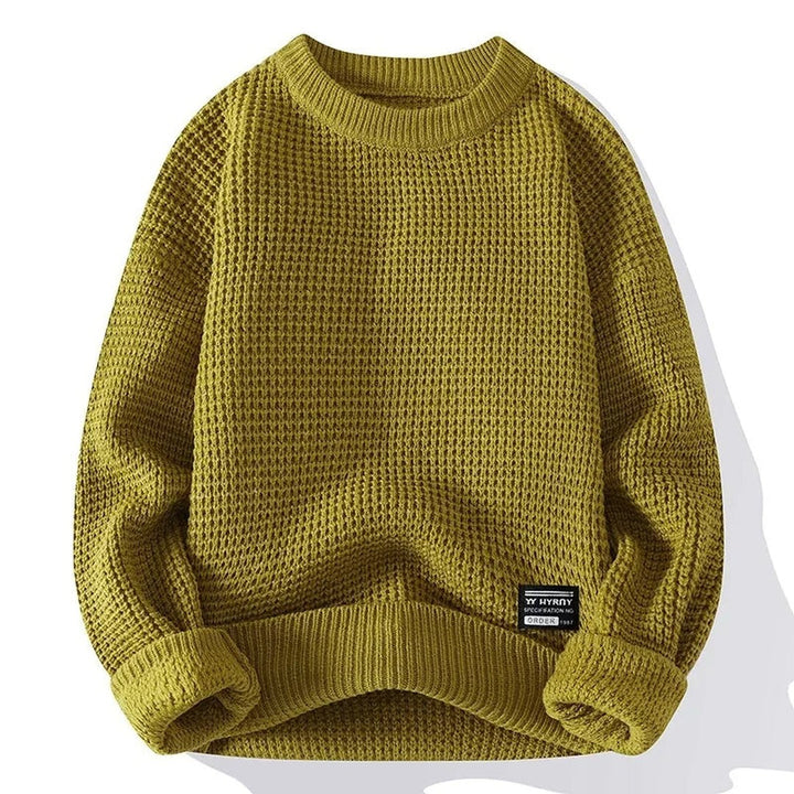 Waffle-Knit Crew Sweater