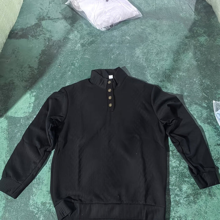 Ronan | Stand Collar Button Henley Sweater
