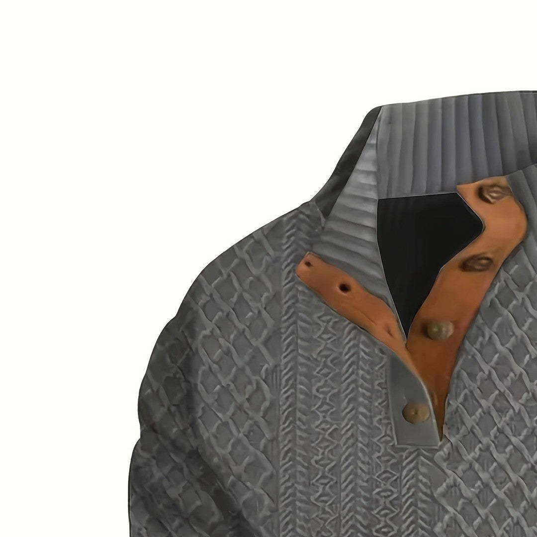 Ronan | Stand Collar Button Henley Sweater