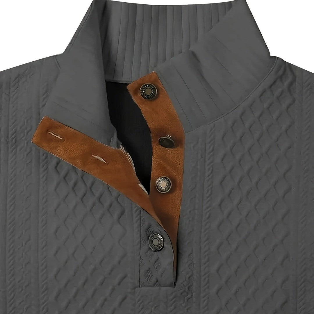 Ronan | Stand Collar Button Henley Sweater