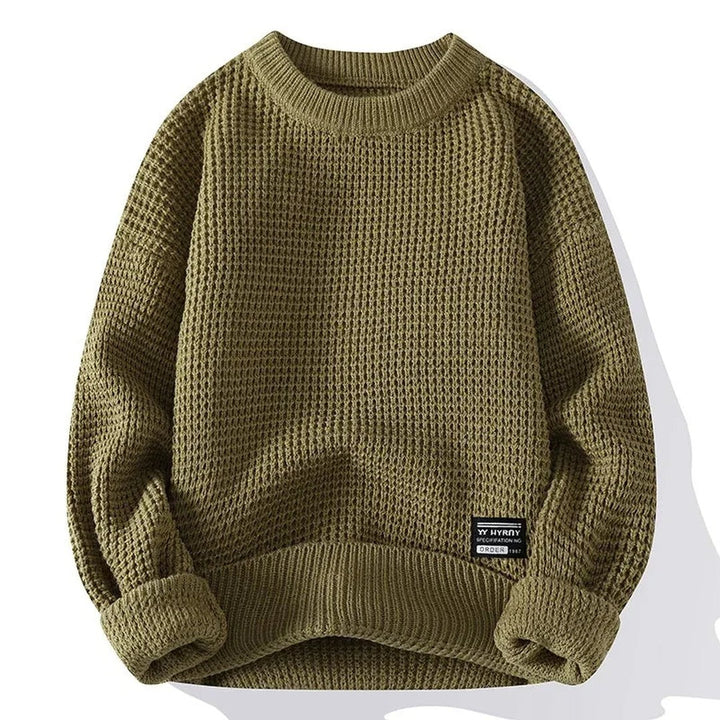 Waffle-Knit Crew Sweater