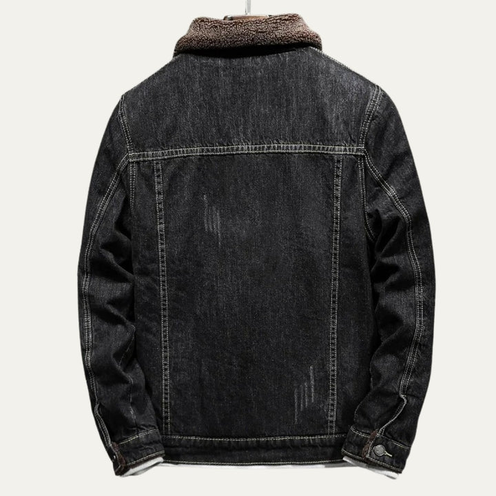 Fleece-Lined Button-Front Denim Jacket with Plush Collar