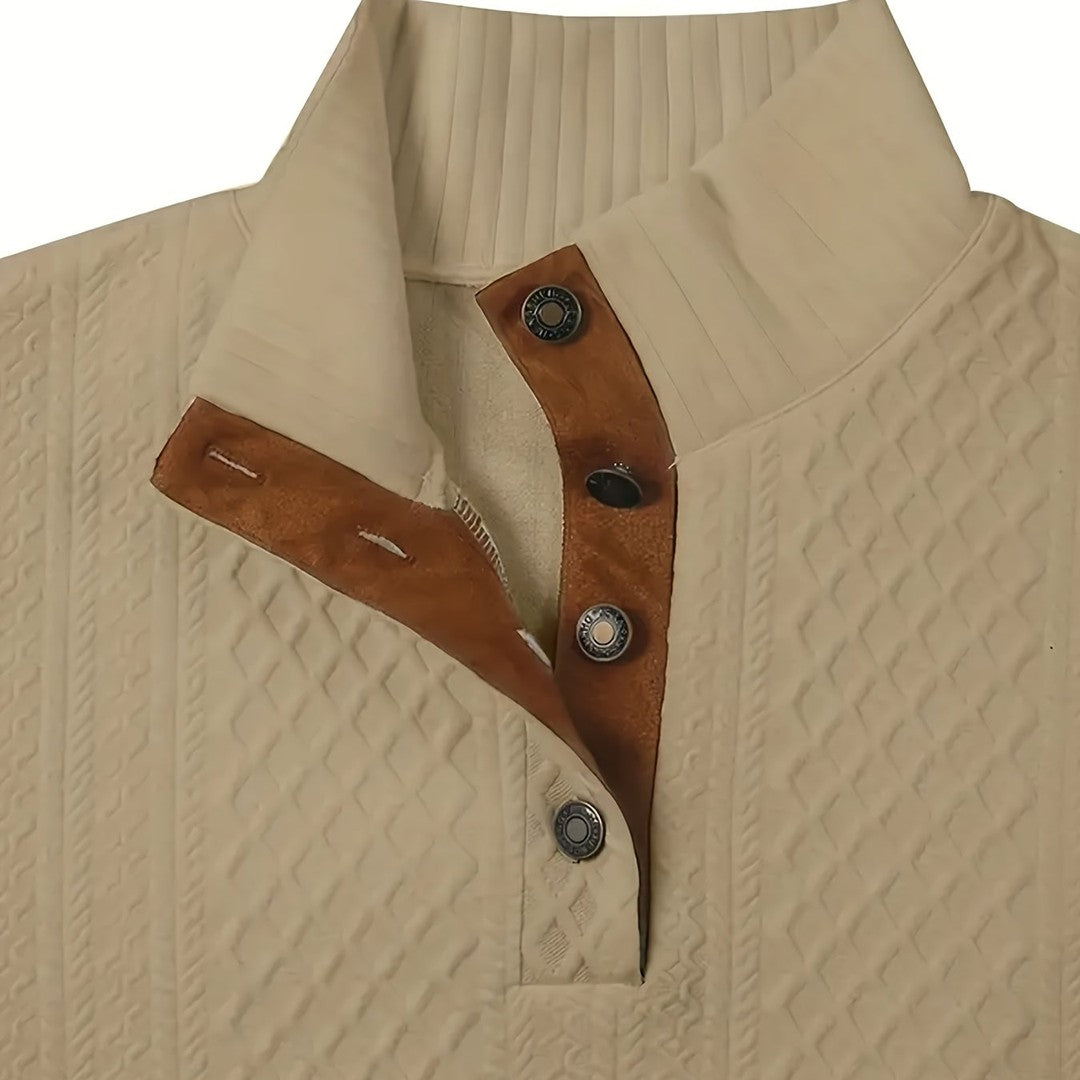 Ronan | Stand Collar Button Henley Sweater