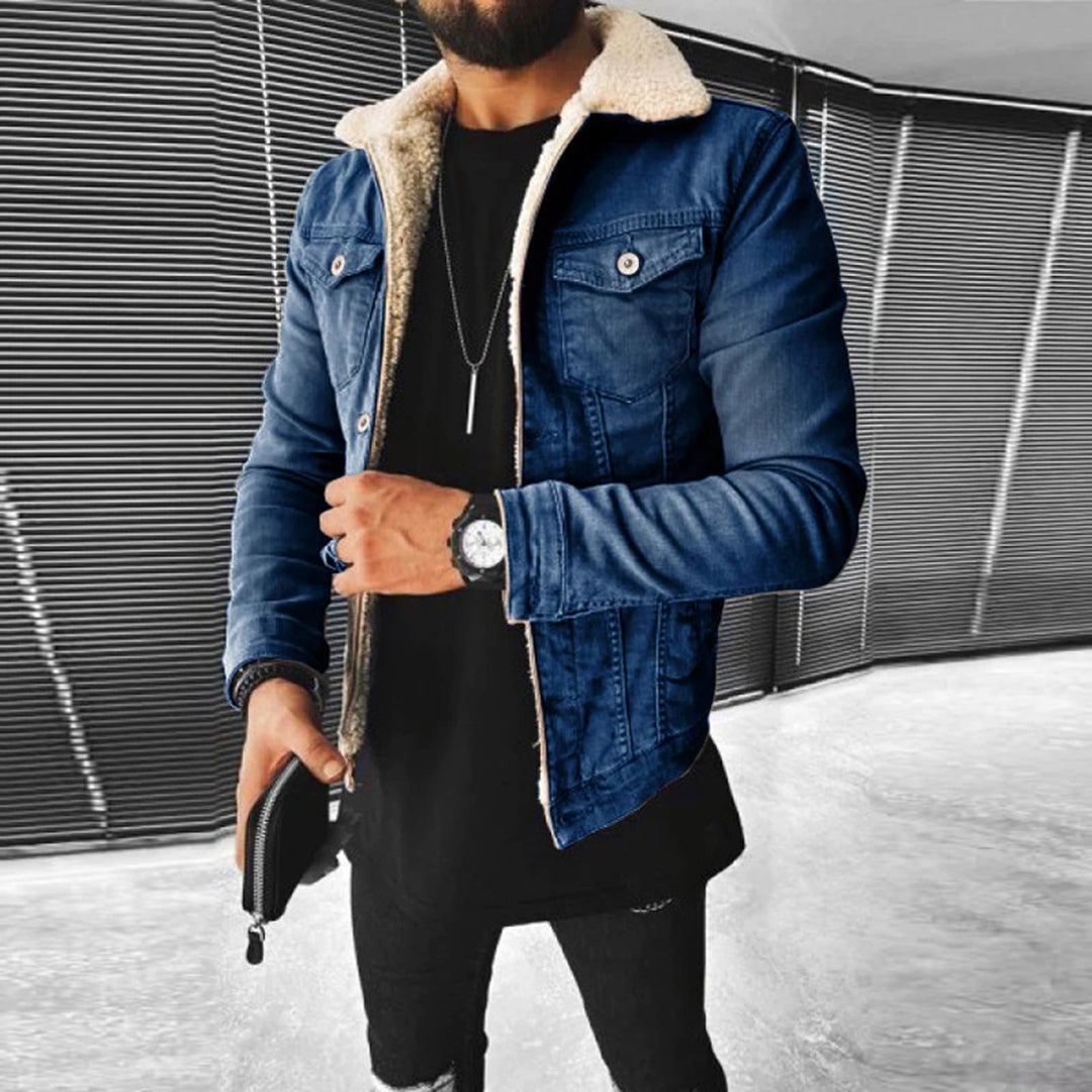 Denim Jacket with Borg-Lined Collar