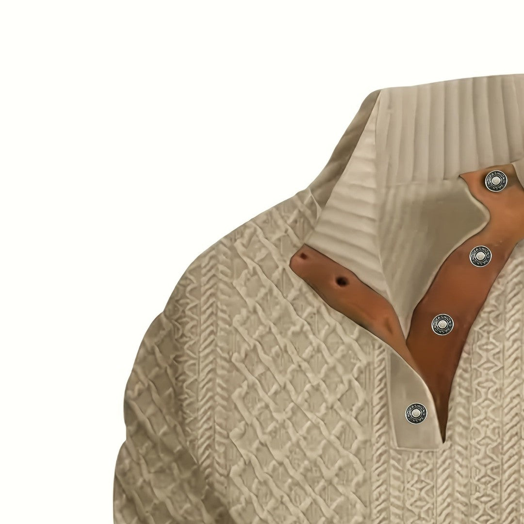Ronan | Stand Collar Button Henley Sweater