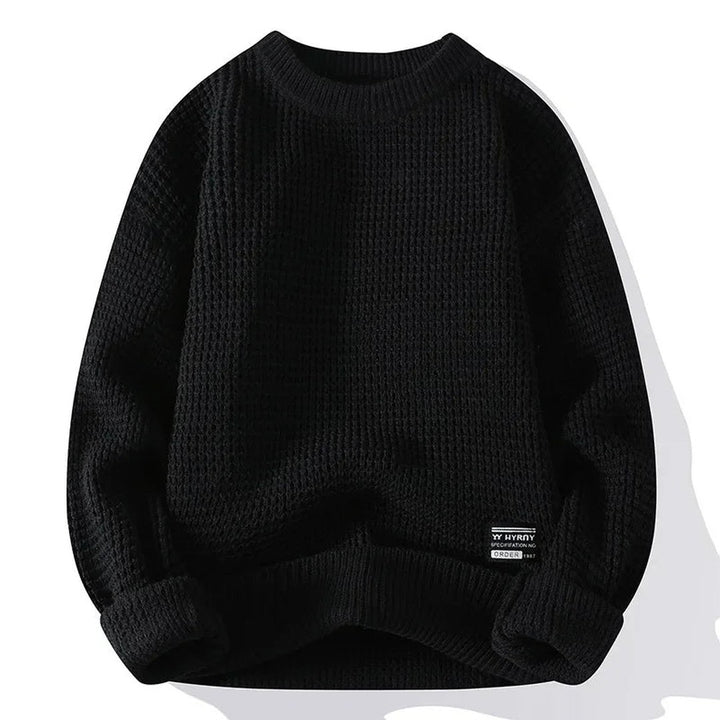 Waffle-Knit Crew Sweater