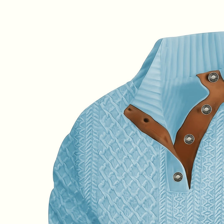 Ronan | Stand Collar Button Henley Sweater