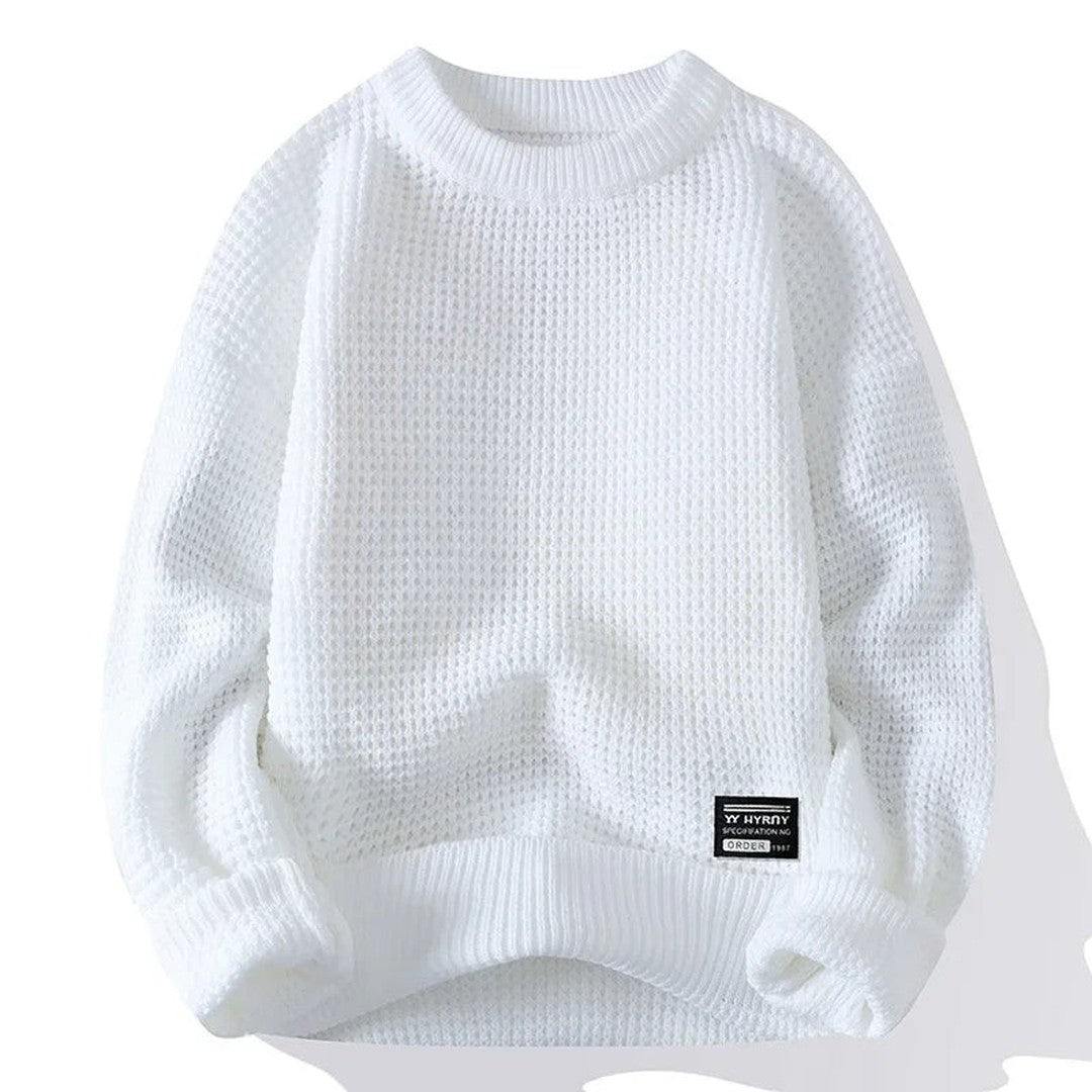 Waffle-Knit Crew Sweater