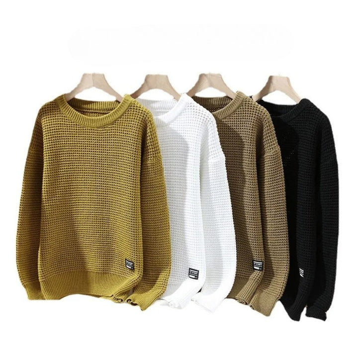 Waffle-Knit Crew Sweater