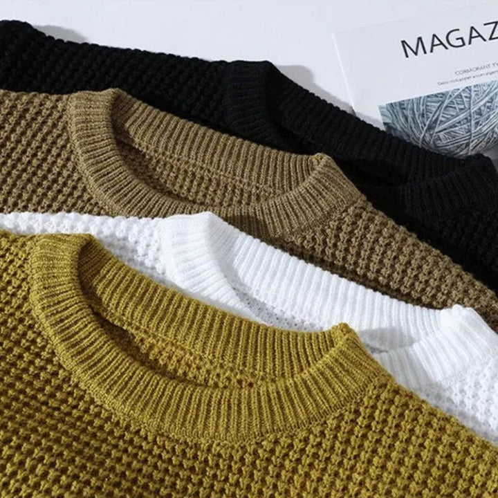 Waffle-Knit Crew Sweater