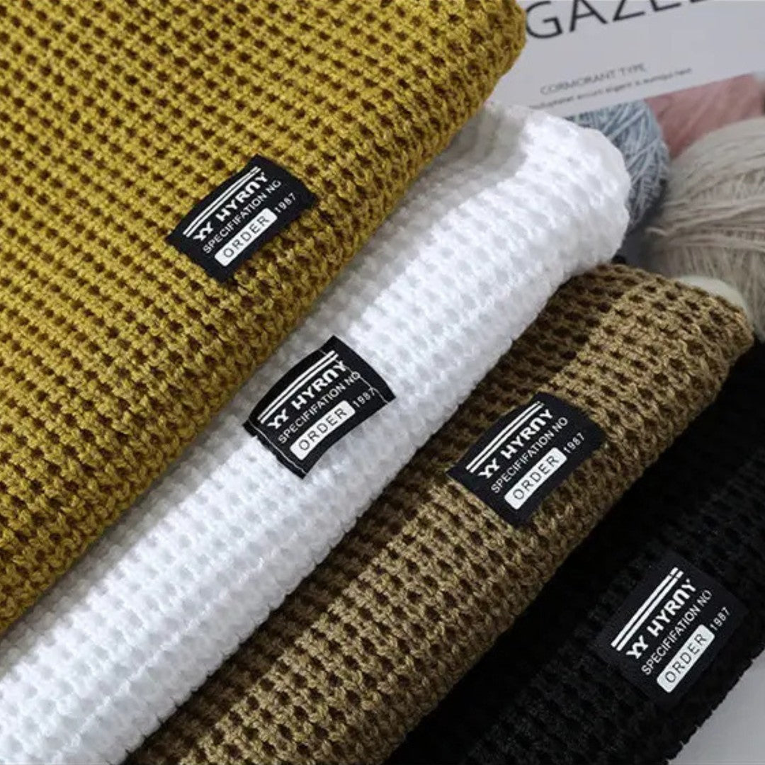 Waffle-Knit Crew Sweater