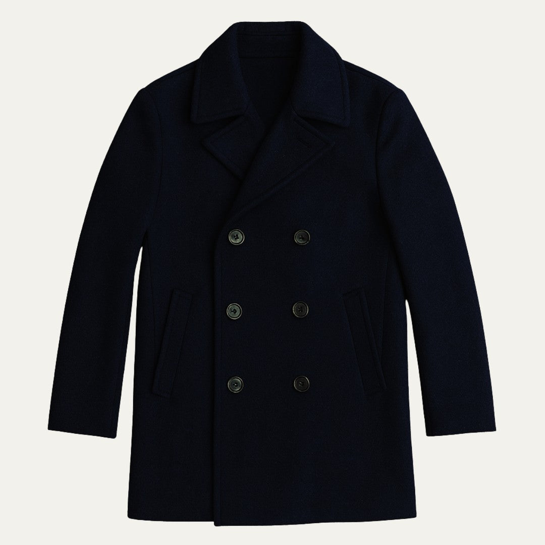Wide-Lapel Double-Breasted Wool-Look Peacoat